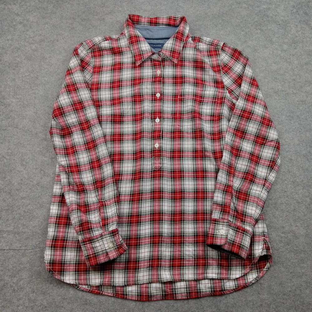 Tommy Hilfiger‎ Shirt Mens Small Red Plaid Long Sleeve Popover Casual Top